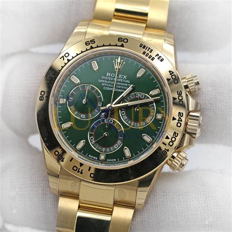 rolex cosmograph daytona gold green dial|18k gold Rolex daytona cosmograph.